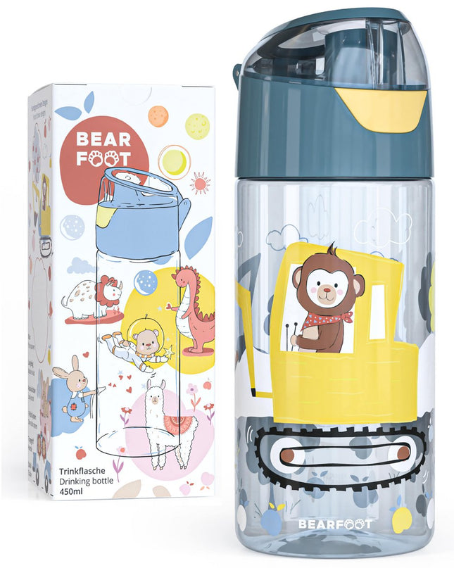 Children's water bottle, lightweight water bottle - excavator &amp; monkey
