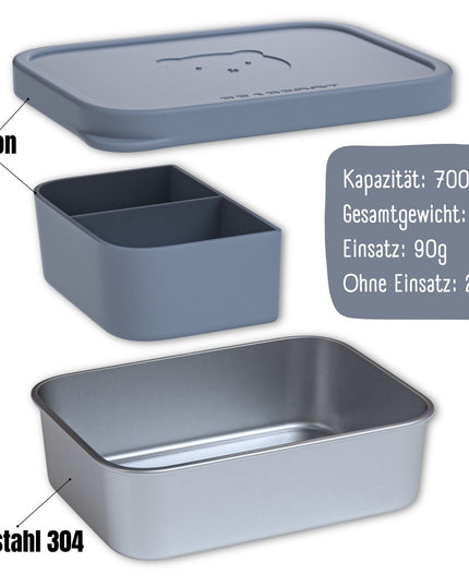 Lunchbox für Kinder, Edelstahl mit Silikoneinsatz – blau