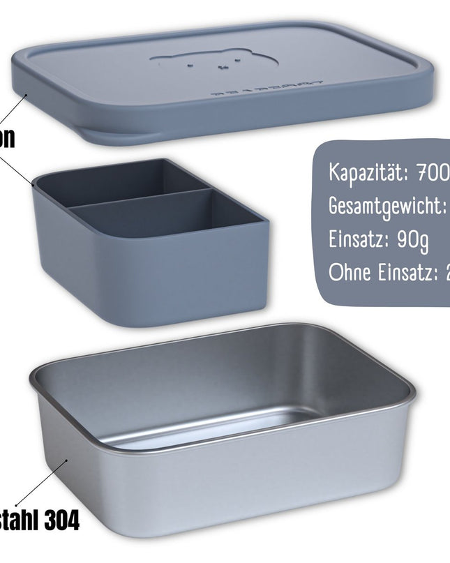 Lunchbox für Kinder, Edelstahl mit Silikoneinsatz – blau