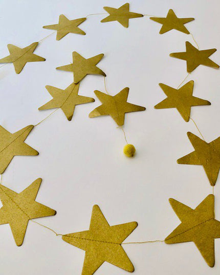 Luna-Leena sterrenslinger ecopapier goud wanddecoratie- L1,82 cm - handgemaakt in Nepal