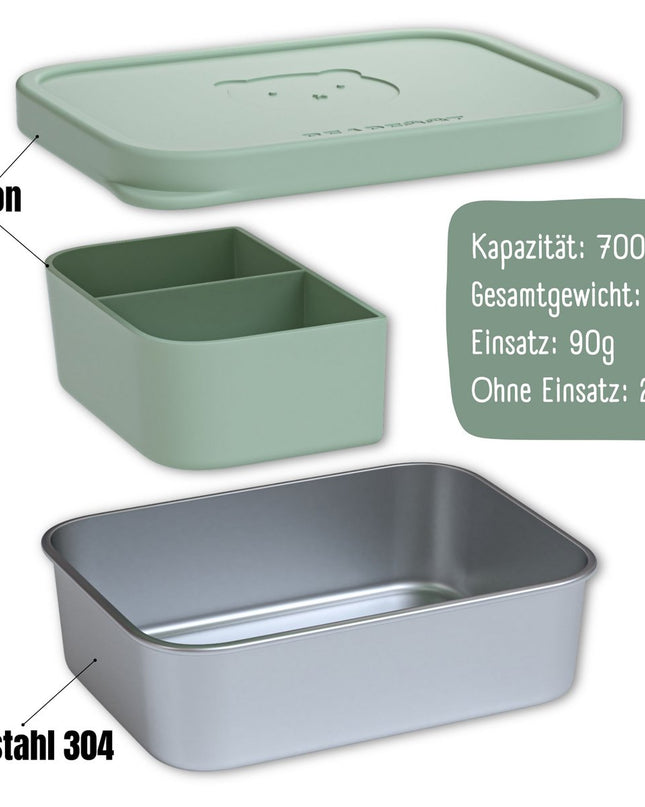 Kinder-Lunchbox aus Edelstahl mit Silikoneinsatz – Salbei