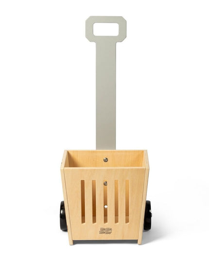 Houten winkelmandje op wielen