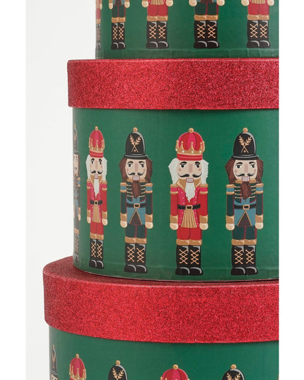 Opbergdoos Notenkraker - Set van 3 - H14 x Ø21 cm - FSC Mix - Papier - Groen kerst 2025