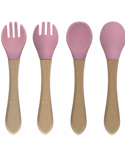 Green Goose Silikon-Lätzchen und Bambusbesteck – Rosa