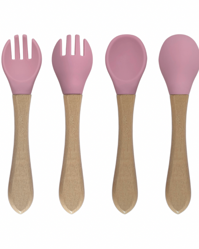 green-goose Siliconen Slabbetje en Bamboe Bestek - Roze