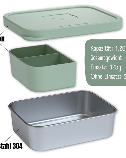 Kinder-Lunchbox aus Edelstahl mit Silikoneinsatz – Salbei