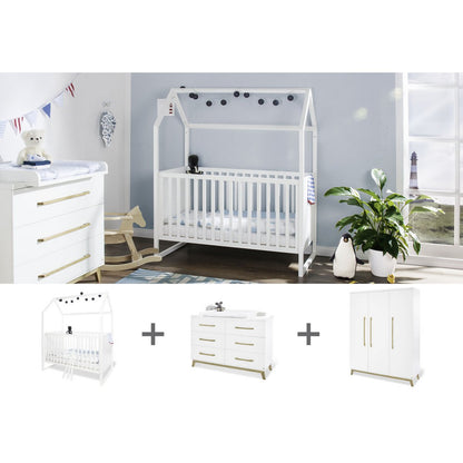 Startset 'Hilda & Riva' extra breed groot, wit3 delen: ledikant, extra brede commode, grote kledingkast