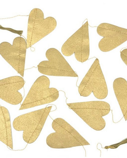 Luna-Leena slinger hart - ecopapier goud - wanddecoratie - L1,82cm - handgemaakt in Nepal