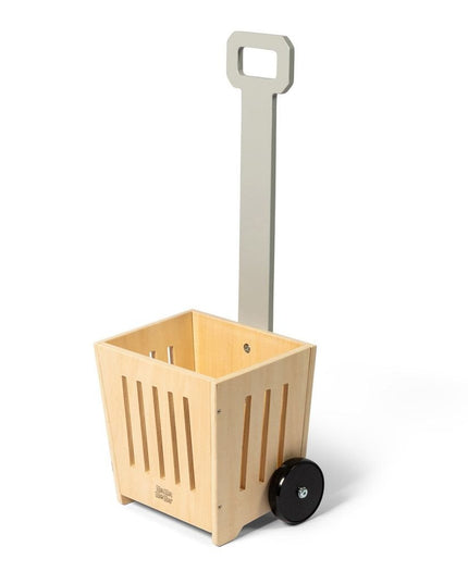 Houten winkelmandje op wielen