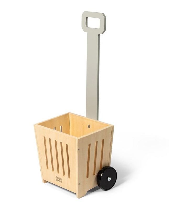 Houten winkelmandje op wielen