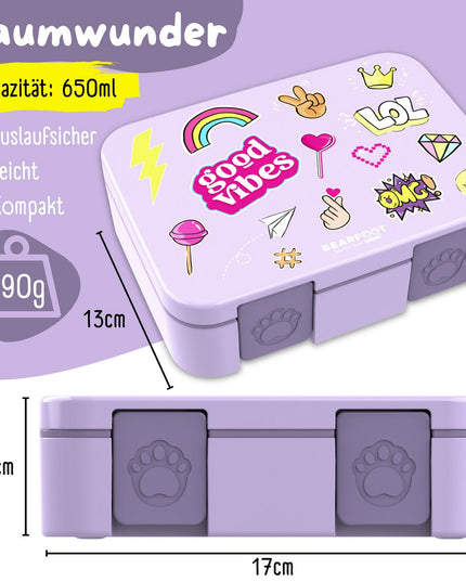 Sustainable Bento COMPACT lunch box - with compartments, leak-proof, BPA-free - purple sticker