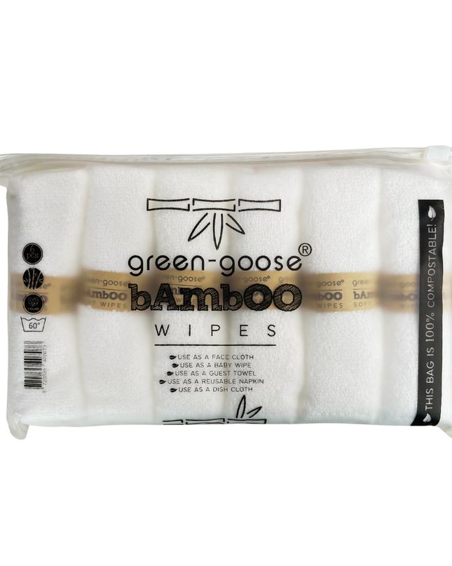 green-goose Bamboe Wasdoekjes - 6 Stuks - Wit - 80% Bamboe babyverzorging