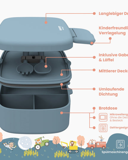 Kinder-Lunchbox mit Fächern, leicht und auslaufsicher – blau