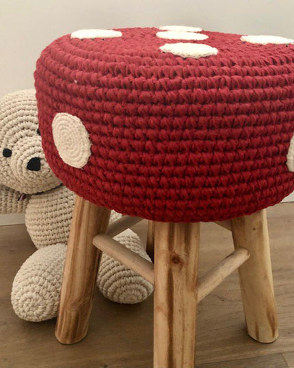 Luna-Leena kinderkruk met een paddenstoelbekleding hoes - rood - katoen & hout - Handgehaakt in Nepal
