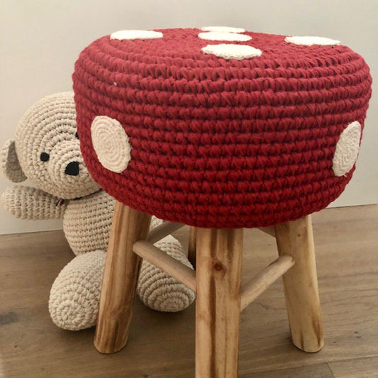 Luna-Leena kinderkruk paddestoelbekleding rood - katoen & hout - handgehaakt in Nepal