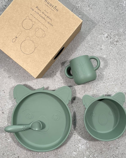 Lykke siliconen dinerset 4-pack Koala - – Bord, Diep Bord, Kop & Lepel, Stoffig Groen