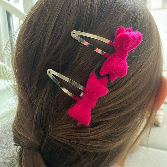 Luna -Leena haarspeldjes Bow (Set) - Fuchsia - Filt Wool - Handmade in Nepal