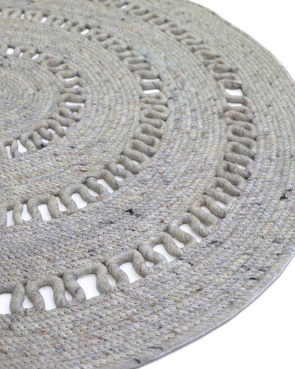 BIBEK Grijs – Rond Handgemaakt Gebogen Wol Vloerkleed