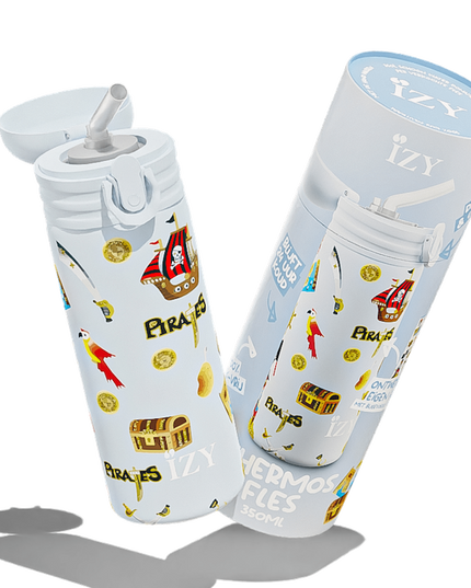 IZY Kids Thermos bidon- Blue Pirates - 350ML To-Go Insulated Water Bottles