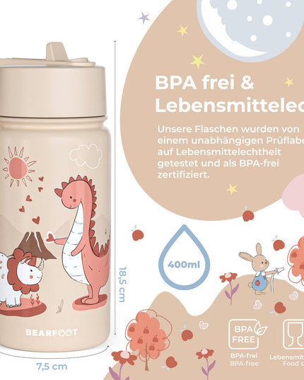 Thermo children's drinking bottle stainless steel - water bottle - thermo - Dinosaurs brown