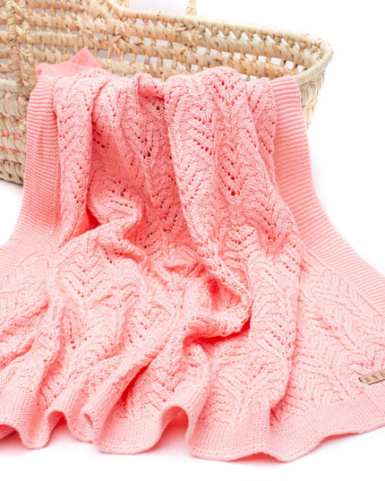Babydeken | WAAIER GEBREID | Roze | Katoenen deken