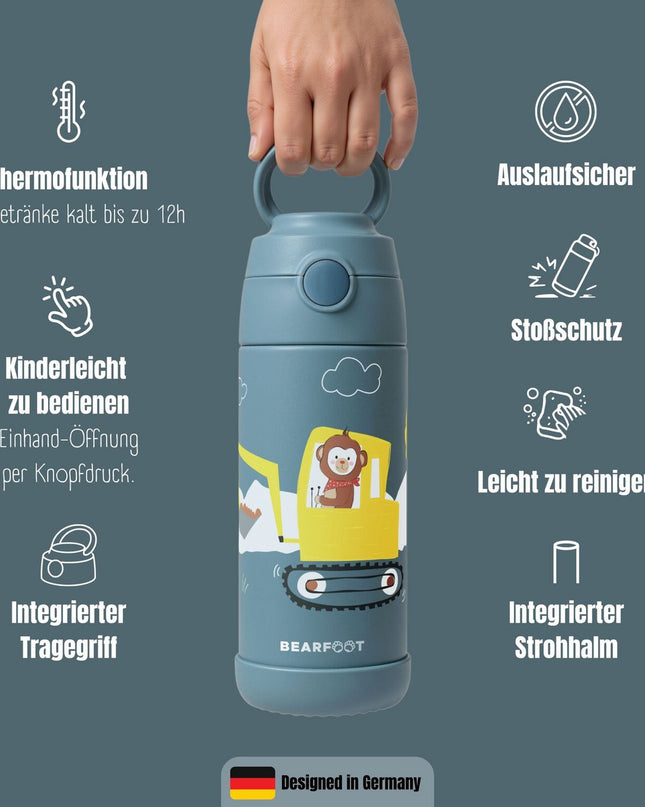 Thermo kinderdrinkfles bidon RVS - graafmachine aap blauw