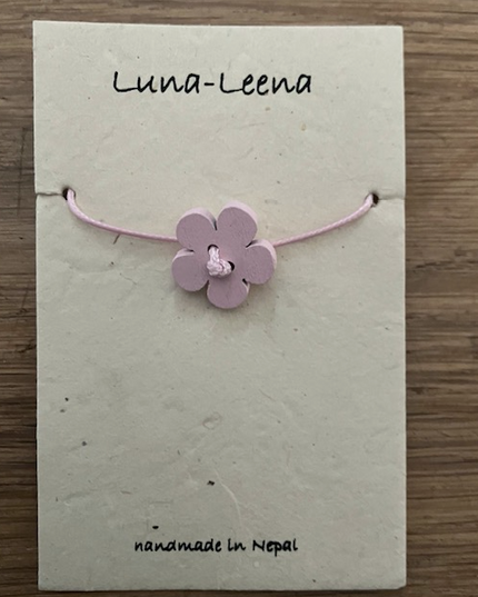 Luna-Leena kinderarmband bloei roze - handgemaakt in Nepal