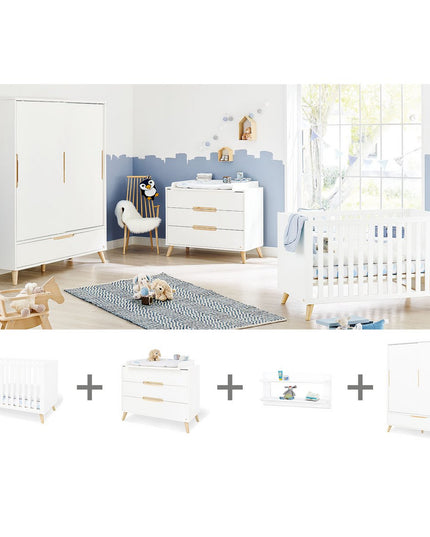 Startset 'Move' breed groot, incl. wandplank4 delen: ledikant, brede commode, grote kledingkast, wandplank