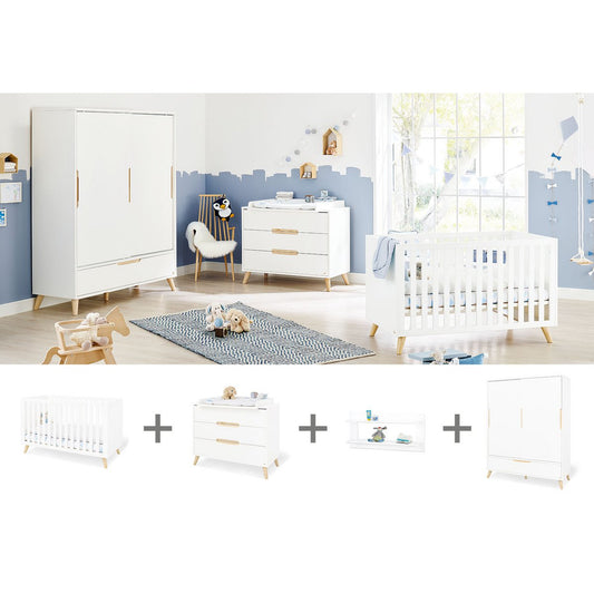 Startset 'Move' breed groot, incl. wandplank4 delen: ledikant, brede commode, grote kledingkast, wandplank