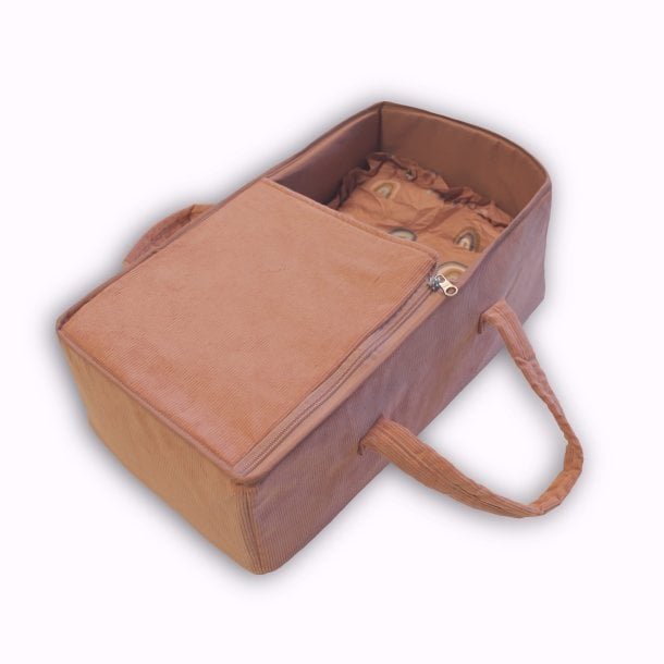 Reiswieg met dekbed en kussen, Roze corduroy
