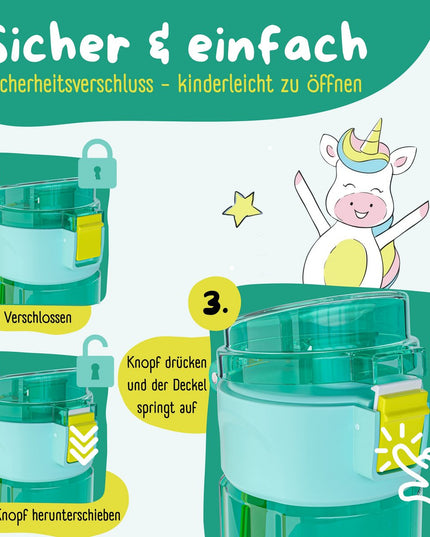 Children's drinking bottle, 500ml, light - water bottle - Dinos mint